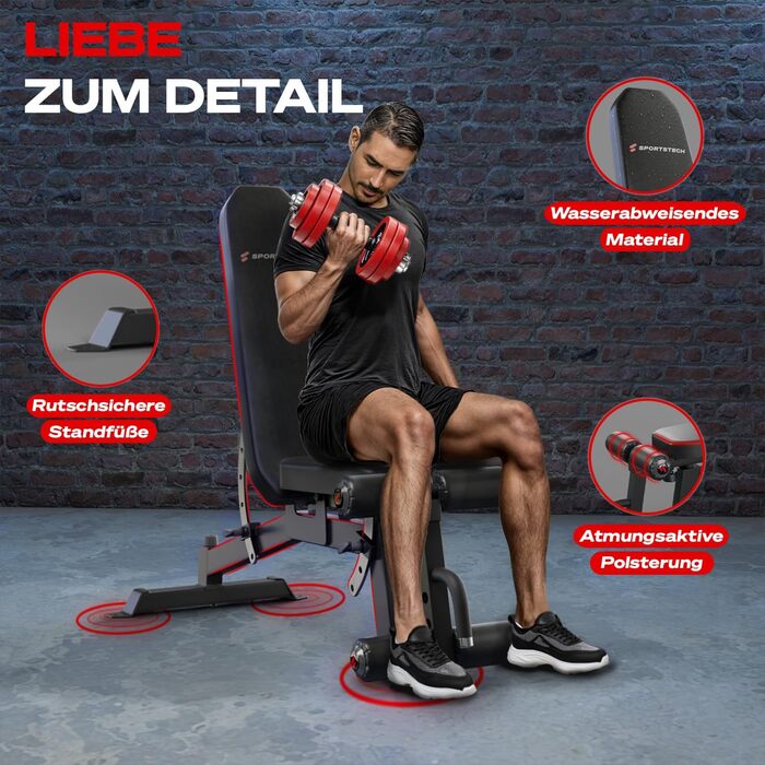 Sportstech Hantelbank BRT700: Багатофункціональна лава для дому, 21 в 1, чорна