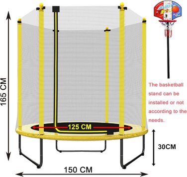 Батут PILIN для дітей з сіткою та баскетбольним кільцем, до 50 кг, для дому та саду. Ідеальний подарунок на день народження