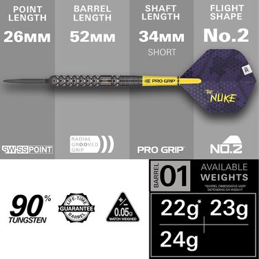 Дротики Target Luke Littler G1 зі сталевим наконечником, 90% вольфраму, 22/23/24 г, Swiss Point, комплект з інструментом і Pro Grip