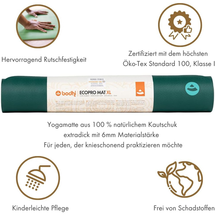 Йога-мат Bodhi ECO PRO DIAMOND, натуральний каучук, екологічний, ультра зчеплення, професійний, для йоги, пілатесу та гімнастики, 185x60x0,6 см