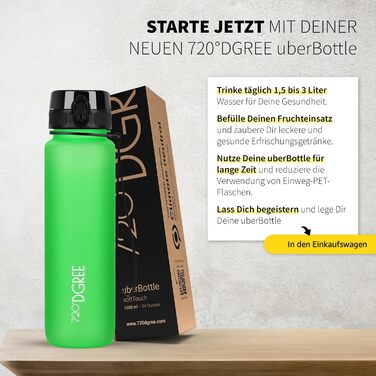 Пляшка для води 720°DGREE 'uberBottle' з ситечком, 650 мл, зелена - Tritan, BPA-Free, для спорту, школи, фітнесу, велосипеда, дітей