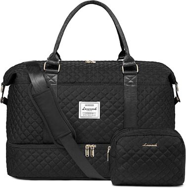 Спортивна сумка LOVEVOOK для жінок з відділенням для взуття та мокрих речей, велика дорожня сумка-вояджер, комплект з косметичкою, водонепроникна, ручна поклажа для літака, спортзал, чорна (M-2pcs)