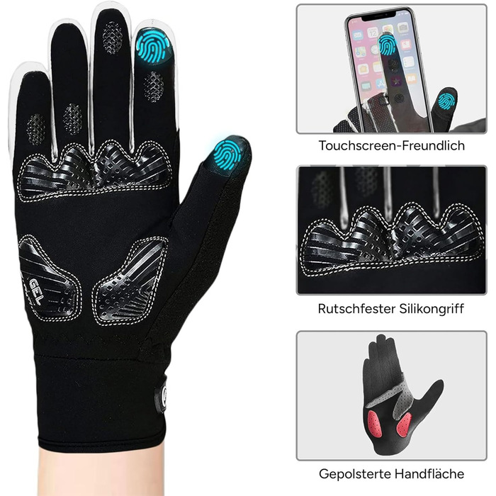 Зимові велорукавички FDX з повним пальцем, дихаючі, водовідштовхувальні, вітронепроникні, з гелевою підкладкою, сумісні з сенсорними екранами, неслизькі, теплі – ідеальні для MTB, шосе, їзди на велосипеді та бігу. Чорний/Білий S