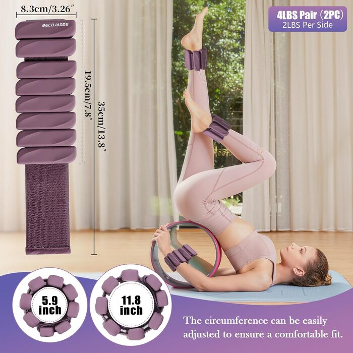 Набір манжет для ніг та рук 1.8 кг (0.9 кг кожна) для занять спортом, фітнесом, кардіо та силовим тренуванням. Манжети для ніг та рук, фіолетовий колір.