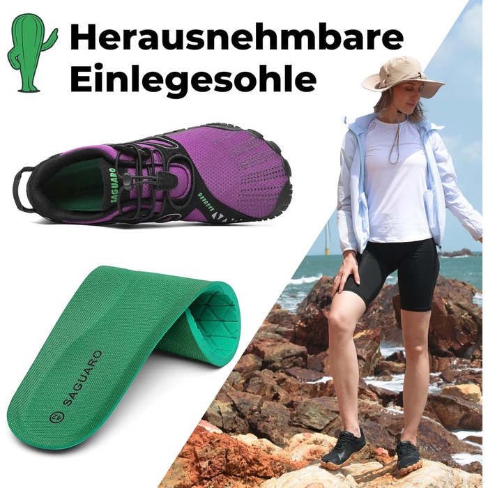 SAGUARO Чоловічі та жіночі трекінгові barefoot кросівки для бігу по пересіченій місцевості, Zehenschuhe Zero-Drop, р. 36-48, 41 EU, Королівський фіолетовий