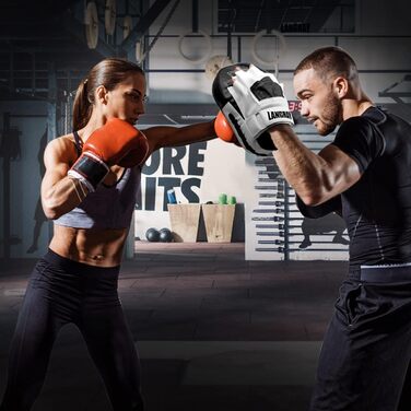 Рукавички для боксу LangRay - 1 пара, з штучної шкіри, для кікбоксингу, MMA, муай-тай, карате (чорно-білі)