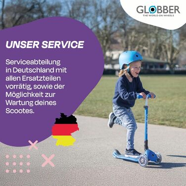 Дитячий самокат GLOBBER Primo Foldable Plus Lights з LED колесами, 3 колеса, для дітей від 3 років, регульована висота, підшипники ABEC 5, колеса 120/80 мм