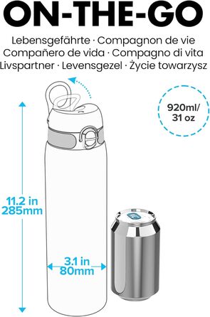 Вакуумна термос-пляшка з нержавіючої сталі Ion8 1 л, 920 мл, герметична, зручне відкривання однією рукою, безпечне блокування, підходить для посудомийки, ручка для перенесення, довговічна, для спорту та йоги