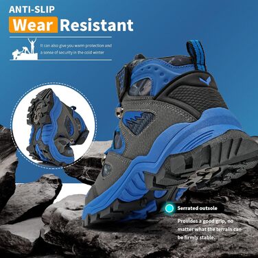 Дитячі зимові черевики ASHION для хлопчиків: середньої висоти, утеплені, для походів та трекінгу, бавовняні, розмір 36 EU, блакитні