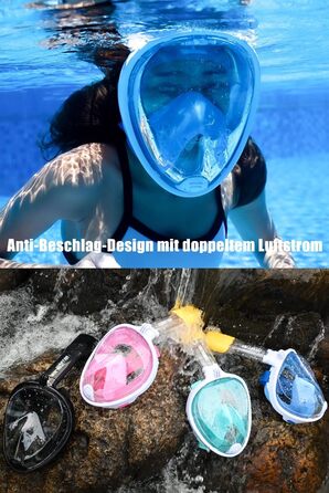 Маска для снорклінгу повного обличчя 180° Schwarz L-XL: дихання через ніс, антифог, антипротікання, регульовані ремені для дорослих та дітей