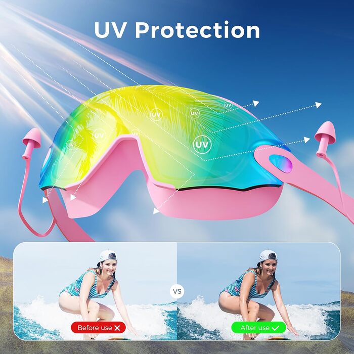 Окуляри для плавання унісекс, дорослі, з UV-захистом та антифогом (рожеві/золотисті лінзи)