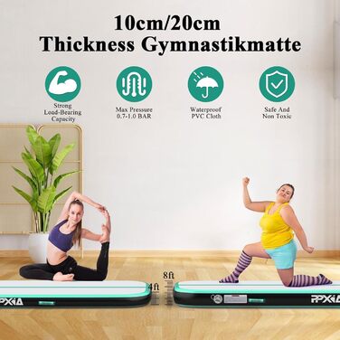 Гімнастична мат Air Matte Track 3M/4M/5M/6M, мат для стрибків та гімнастики 10/20см заввишки з повним аксесуаром, надувна гімнастична мат для дому та вулиці, йога (М'ятно-чорний, 400*100*10см)