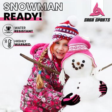 Водонепроникні дитячі рукавички для велосипеда, рукавички для дівчаток та хлопчиків, рукавички з сенсорним екраном для дітей 4-12 років, неслизькі та теплі, спортивні рукавички Softshell розмір Medium [6-8] рожеві