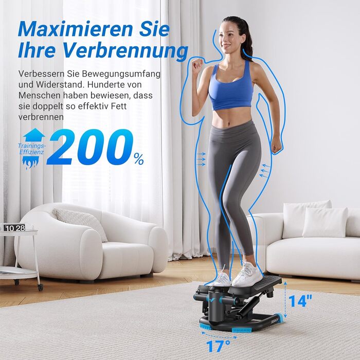Міні степер MERACH для дому, Swing степер з навантаженням 150 кг та еластичними стрічками, Twist степер для ефективних вправ на ноги/руки/сідниці, фітнес-тренажер для дому/офісу, чорний
