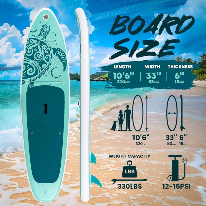 SUP дошка FEATH-R-LITE надувна, 3м, блакитно-зелена + весло, насос, рюкзак. Підходить для початківців та досвідчених райдерів.