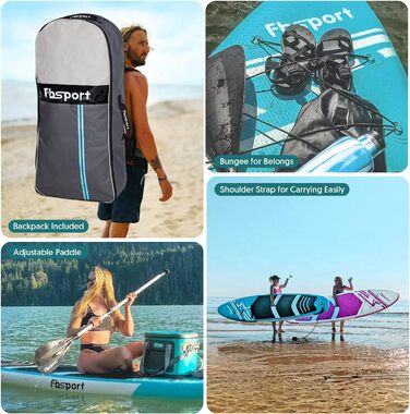FBSPORT Стендап-борд (SUP) 11 футів Преміум, для йоги з аксесуарами та сумкою | Широка стійка, контроль на хвилях, неслизьке покриття, страховка, весло та насос для юніорів та дорослих (Eisblau)