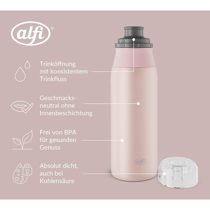Пляшка для води alfi ELEMENT 600 мл, зелена матова, з нержавіючої сталі, герметична, з кришкою, для газованих напоїв, компактна, придатна для миття в посудомийній машині, BPA-free