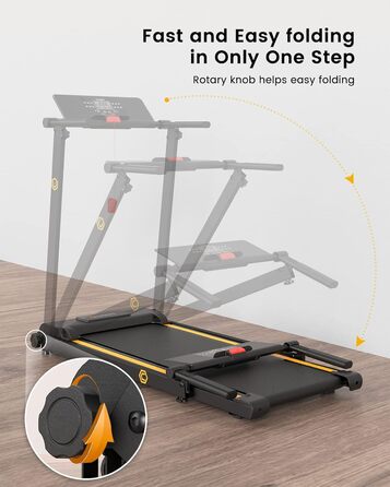 Біговий доріжка UREVO для дому, 2.25PS, складана з 12 режимами HIIT, компактна Mini Treadmill для дому/офісу, LCD-дисплей, чорно-помаранчевий
