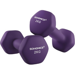 Гантелі SONGMICS 2 x 2 кг, неопрена, шестигранні, для фітнесу та силових тренувань вдома, фіолетові