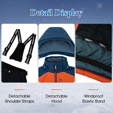 SNOWER Дитячий зимовий комбінезон для хлопчика з капюшоном, теплий гірськолижний костюм, кольоровий зелений (6-7 років, помаранчевий)