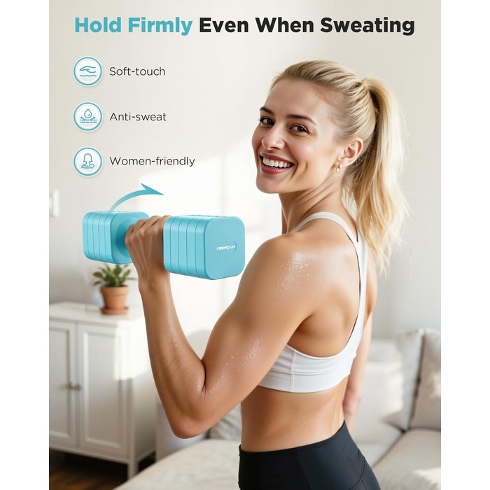 Штанги FEIERDUN з регулюванням ваги 2 шт. (2/4/6/8/4,5 кг), для жінок, швидке налаштування, подвійний захист, для домашнього фітнесу (блакитний)