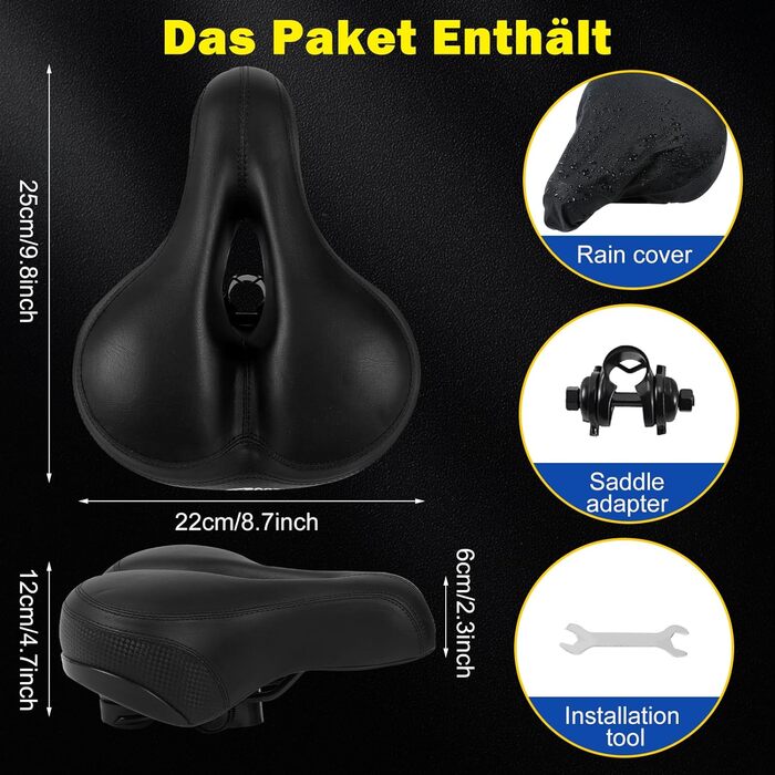 Велосипедне сідло з гелевим наповнювачем Pro 2.0: широке, м'яке, комфортне, дихаюче, з пам'яті ефектом, водонепроникне (чорне)