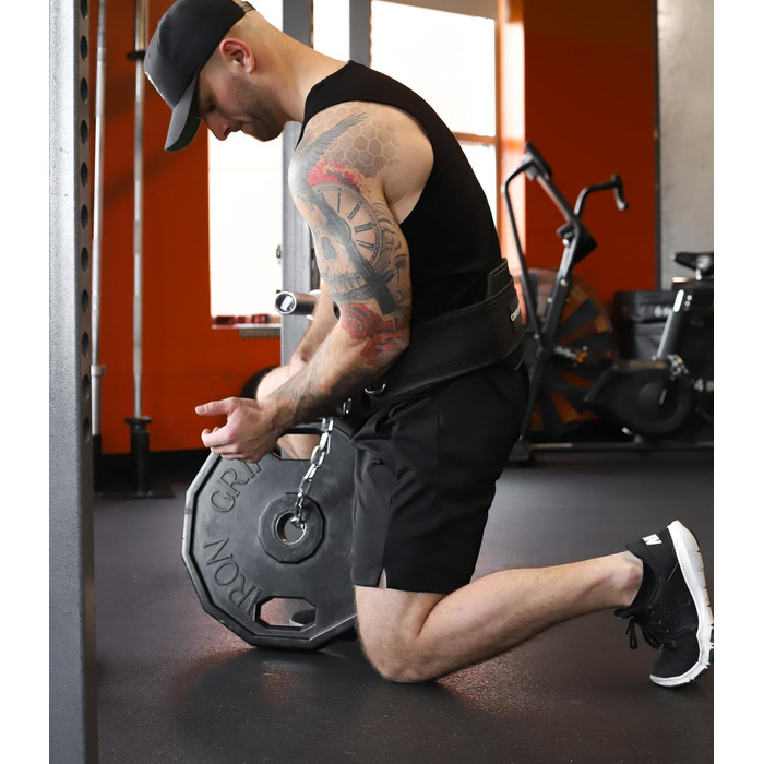 Пояс для підтягувань та віджимань Gymreapers з ланцюгом – міцний сталевий пояс для силових тренувань, чорний