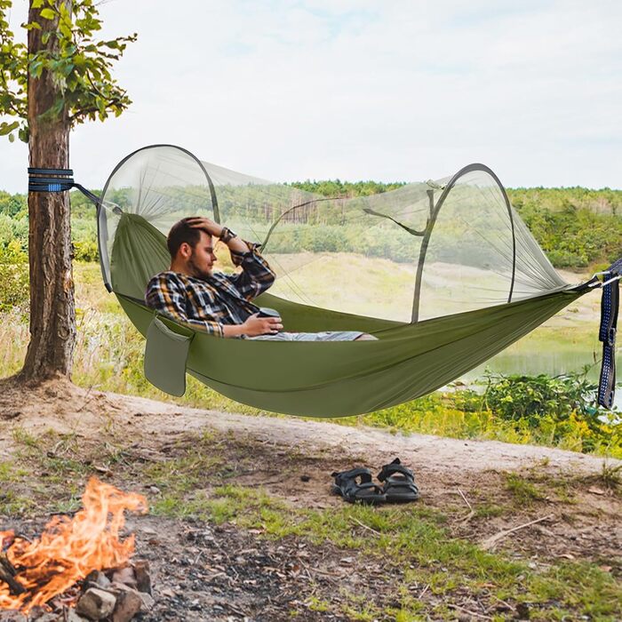 Гамак Ultraleicht Outdoor з москітною сіткою, для кемпінгу та подорожей, 300 кг, дихаючий, швидковисихаючий