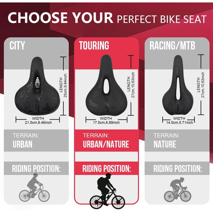 Велосипедне сідло HUGEOAKS для чоловіків та жінок: комфортне, для MTB, шосе, фітнесу, BMX, трекінгу
