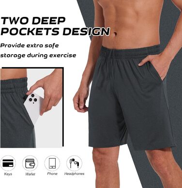 Шорти спортивні чоловічі CE' CERDR для тренувань з кишенями та еластичним поясом, 5 шт. (чорний, темно-сірий, темно-синій, світло-сірий, зелений)