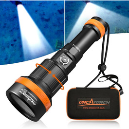 Ліхтар підводний ORCATORCH ZD710MK2 LED з регулюванням фокусу, 1500 люмен, 4 режими, 2-в-1 (прожектор та світло, що розливається), IP68, водонепроникність до 150м, акумулятор для дайвінгу, кемпінгу