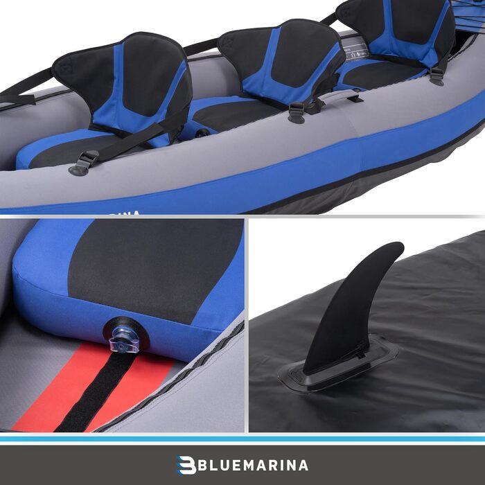 Надувний каяк Bluemarina Samoa для 1-3 осіб з веслом, насосом і сумкою — універсальний надувний човен для риболовлі, відпочинку та водного туризму