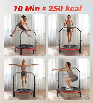 Міні-батут BCAN для дому, 102 см, складний, для дорослих, з регульованою ручкою, вантажопідйомність 150 кг, для фітнесу та тренувань вдома