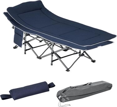 Розкладне туристичне ліжко Outsunny з подушкою та кишенею, 188x64.5x53 см, блакитне. Макс. вага 150 кг