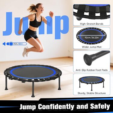 Трамплін для фітнесу в приміщенні, складаний, Ø101см, 150 кг, стабільний, тихий, блакитний