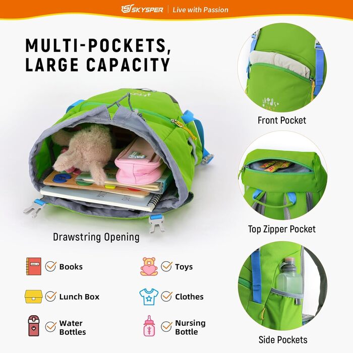Дитячий рюкзак SKYSPER 15L - легкий та комфортний для хлопчиків та дівчаток (світло-зелений)