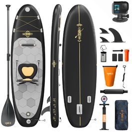 Надувний SUP борд Devoko 320x80x15 см з аксесуарами (2-в-1: SUP та каяк), для серфінгу, риболовлі, йоги, чорний