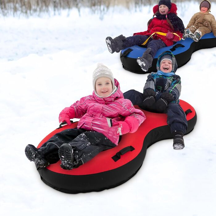Надувний сніговий санки COSTWAY 200 см для 2 осіб з тросом та насосом, червоний
