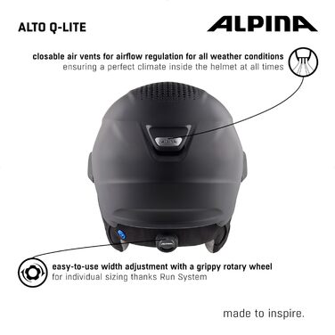 Гірськолижний шолом Alpina Alto Q-Lite з візором, чорний матовий (золоте дзеркало), 59-63 см, для дорослих, ударопоглинаючий, регульований, преміум-якість