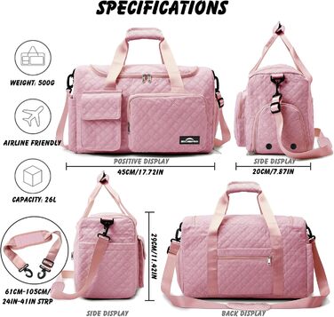 Спортивна сумка для жінок та чоловіків з відділеннями для взуття та мокрих речей, водонепроникна сумка для подорожей, йоги, залу та басейну (Рожева)