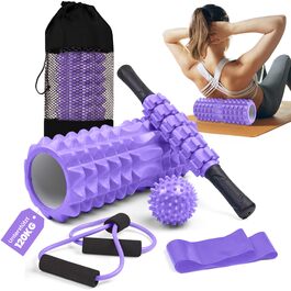 Набір для масажу та реабілітації Unycos: ролер для фасції, фітнес-гумки, масажний м'яч, стік для реабілітації, мотузка для формування, сумка для зберігання (Чорний/Лідний)