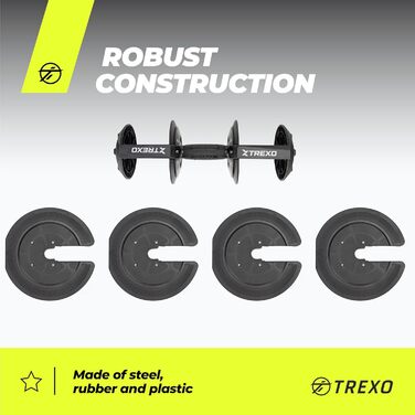 Регульована гантель TREXO 18-40 кг з поворотним регулятором ваги. Залізна гантель для силових тренувань з ергономічною ручкою.