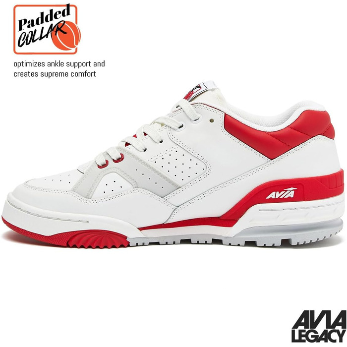 Баскетбольні кросівки Avia 855 чоловічі низькі, ретро стиль, для залу та вулиці, розмір 7-15 (44/46 EU), біло-червоні