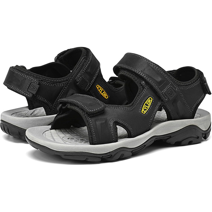 Чоловічі сандалі з натуральної шкіри для трекінгу та пляжу. Легкі, дихаючі сандалі для активного відпочинку та літніх прогулянок. Розмір 41 EU, чорний колір.