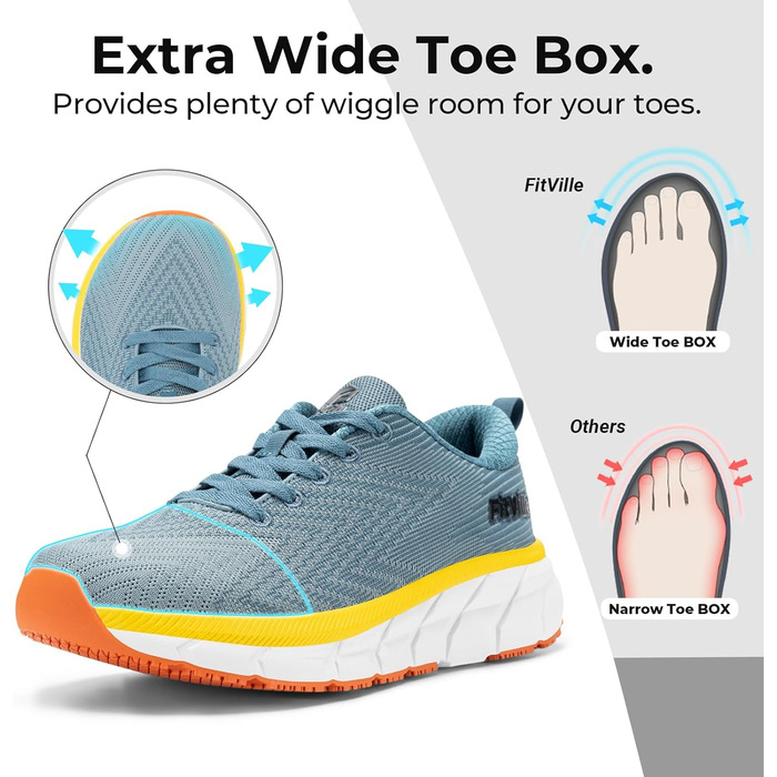 Чоловічі кросівки для бігу FitVille з широкою колодкою, спортивні, легкі, дихаючі, для фітнесу, тенісу, джогінгу та ходьби, розмір 45 EU, блакитні