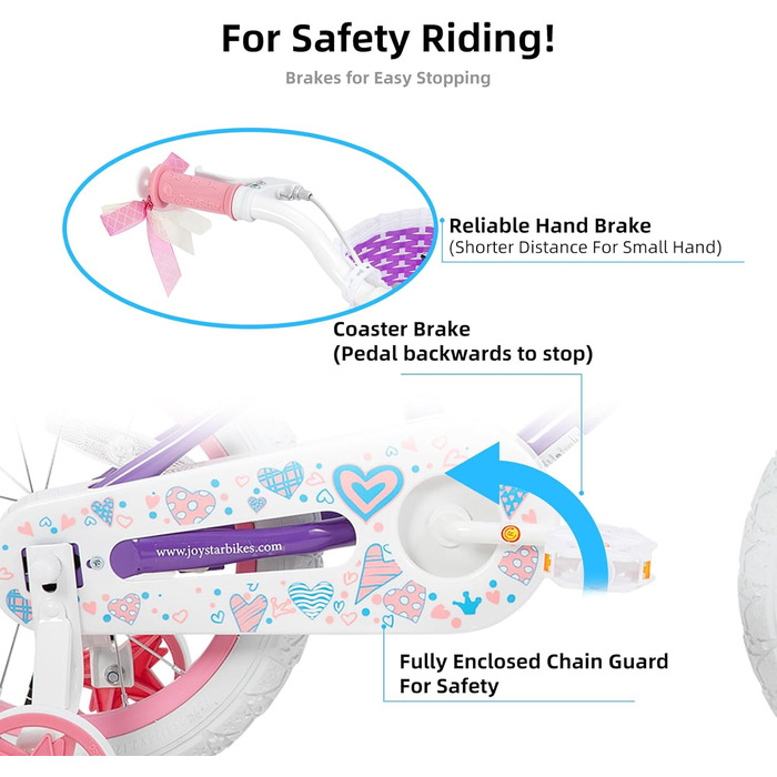 JOYSTAR Fairy - дитяче велосипед 16 дюймів для дівчаток 5-7 років, з стабілізатором та кошиком, ліловий