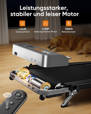 Біговий тренажер 6 в 1 для дому, складний, з регулюванням нахилу 10% та ручками. Макс. вантажність 135 кг, LED-дисплей, пульт дистанційного керування та додаток. Чорний та сірий.