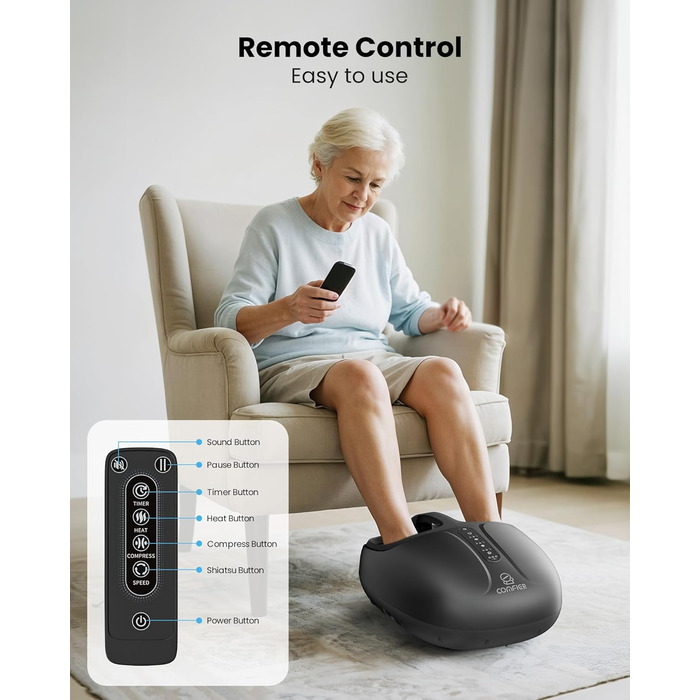 Масажер для ніг Shiatsu з підігрівом COMFIER - для діабету, п'яткової шпори, офісу. Розмір до 46.