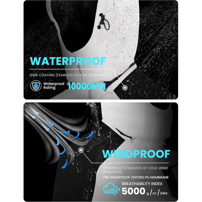 Жіноча водонепроникна куртка WULFUL для сноубордингу та катання на лижах, зимова куртка з відстібаною капюшоном, білий та чорний колір