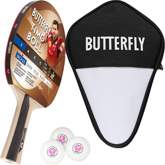 Настільна ракетка Butterfly Timo Boll Bronze для амбітних гравців, ITTF сертифікат, Addoy накладка, дерев'яна, з чохлом і 3 м'ячами